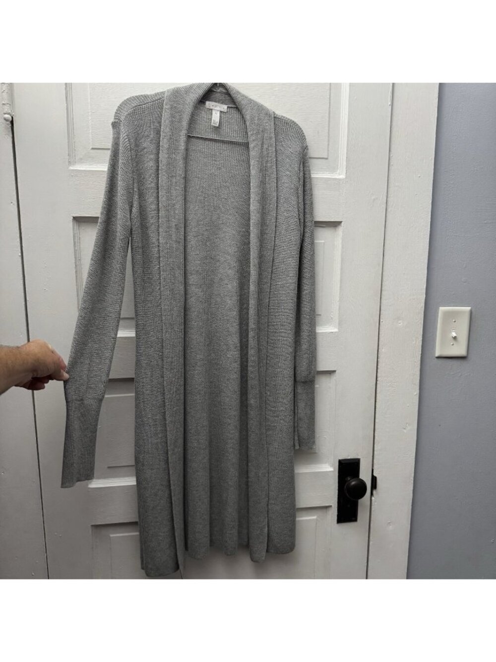 Leith Cardigan Sweater XS Gray Open Front Long Duster Knit Lightweight